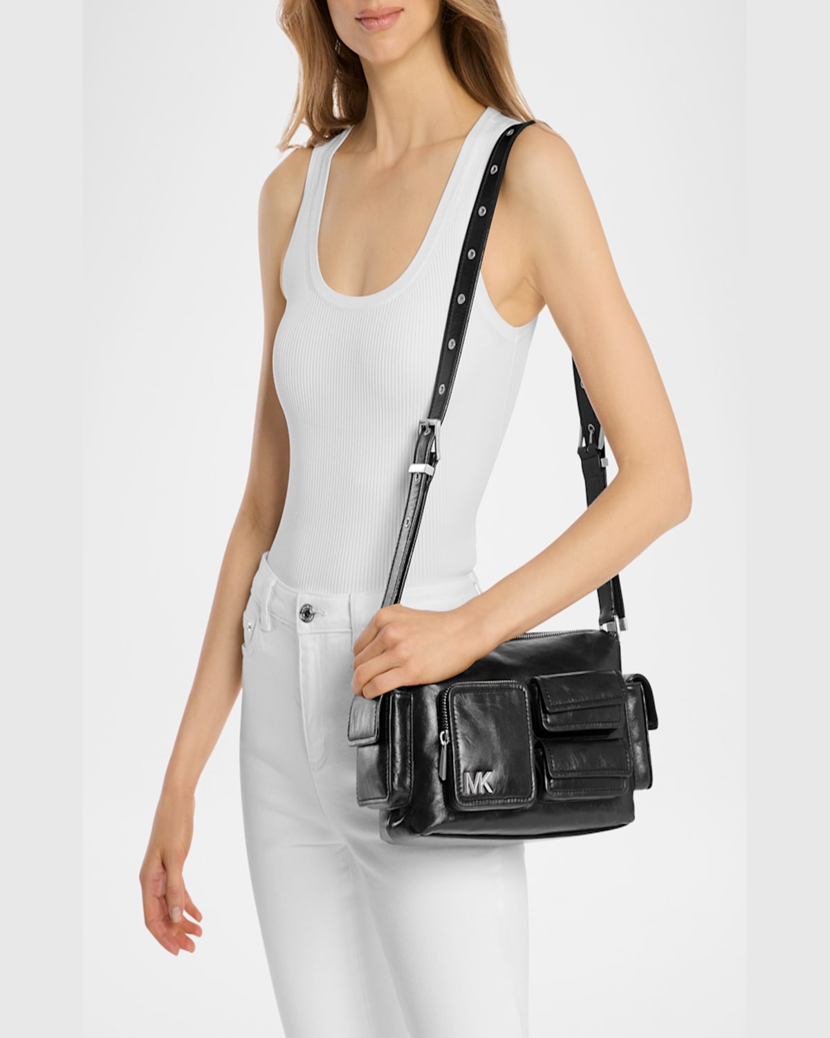 Michael Michael Kors Dakota Medium Pocket Leather Shoulder Bag In Black