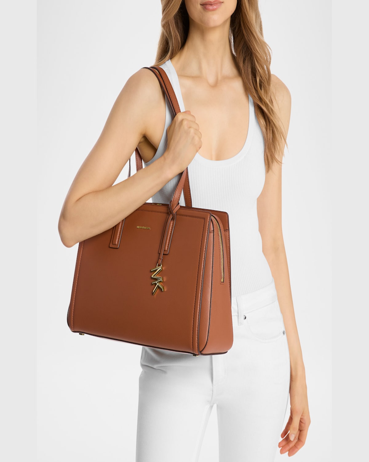 Michael Michael Kors Laila Medium Leather Tote Bag In Luggage