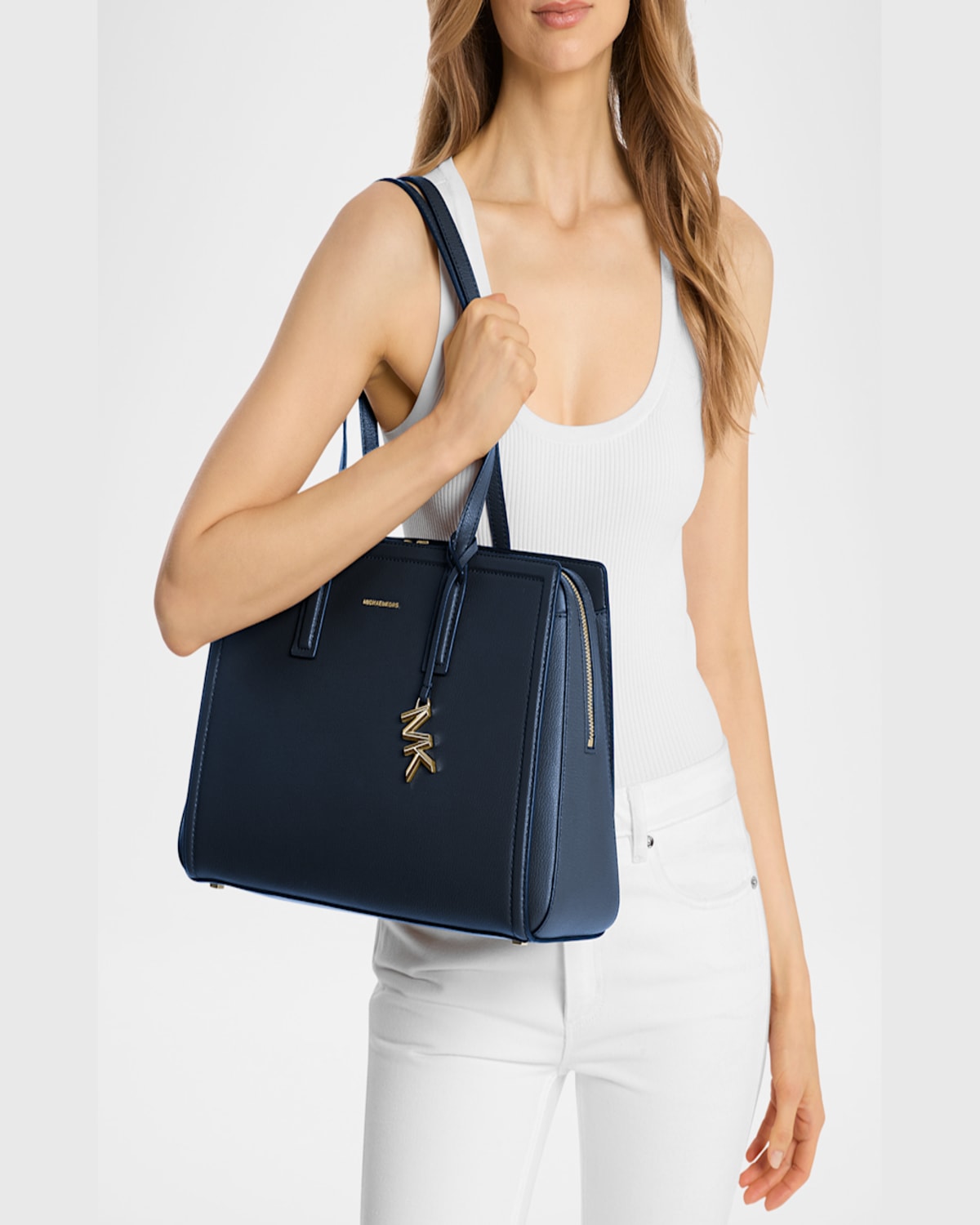 Michael Michael Kors Laila Medium Leather Tote Bag In Navy