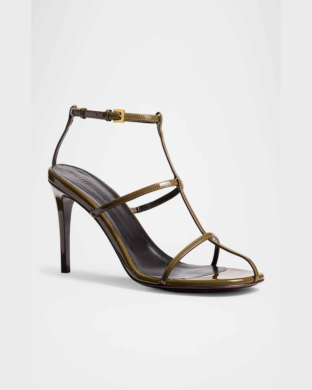 Khaite Leather T-strap Sandals In Dark Olive