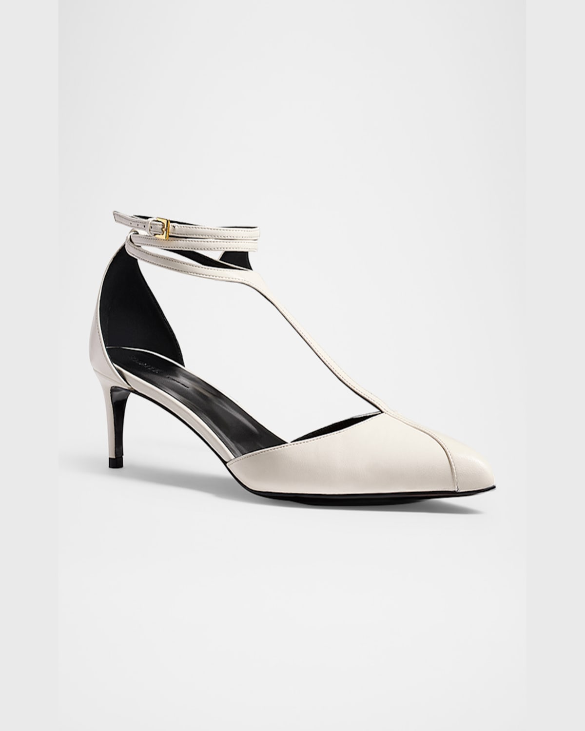 Khaite Mia Kitten Heel Pointed Toe T-strap Pump In Optic White