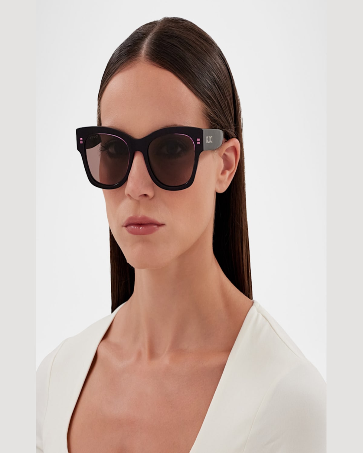 Gucci Double G Rectangle-frame Sunglasses In Black