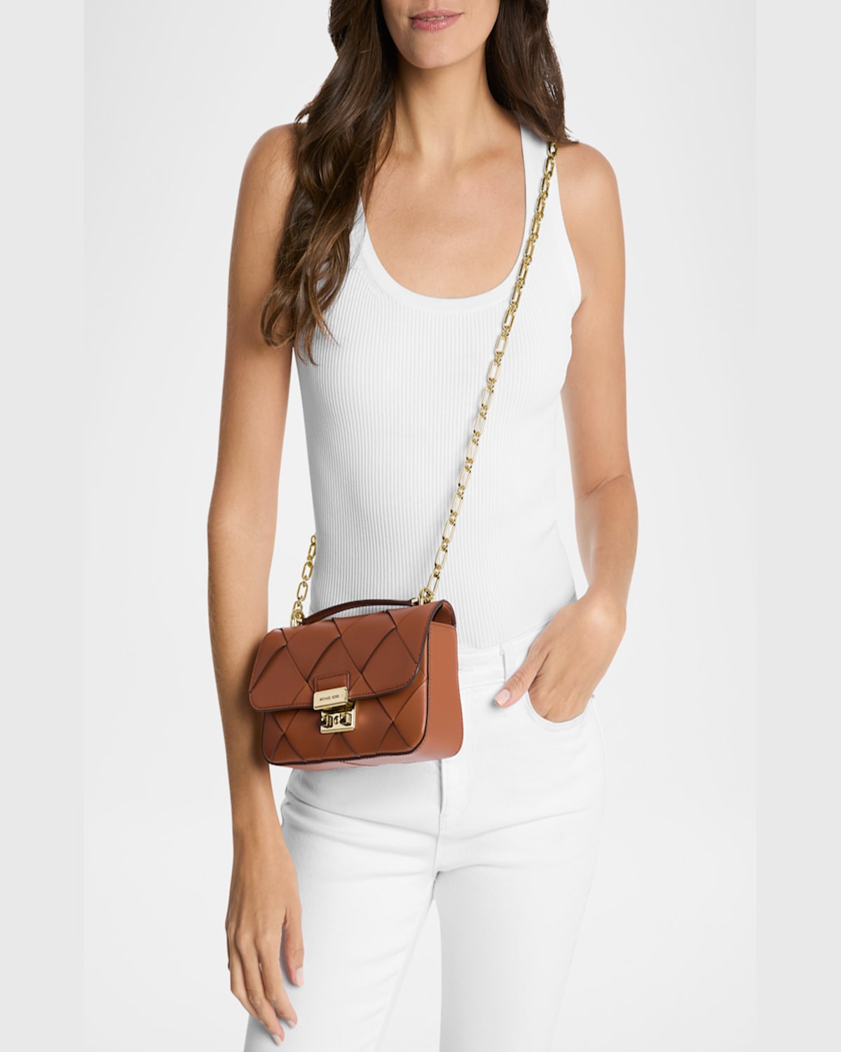 MICHAEL MICHAEL KORS TRIBECA SMALL CONVERTIBLE WOVEN SHOULDER BAG 