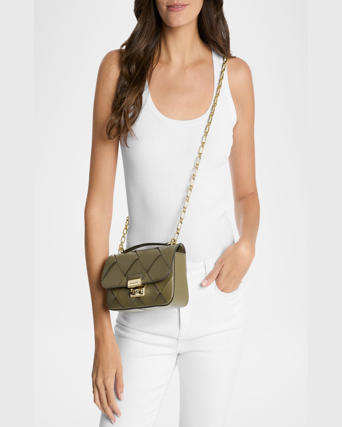 MICHAEL MICHAEL KORS TRIBECA SMALL CONVERTIBLE WOVEN SHOULDER BAG 