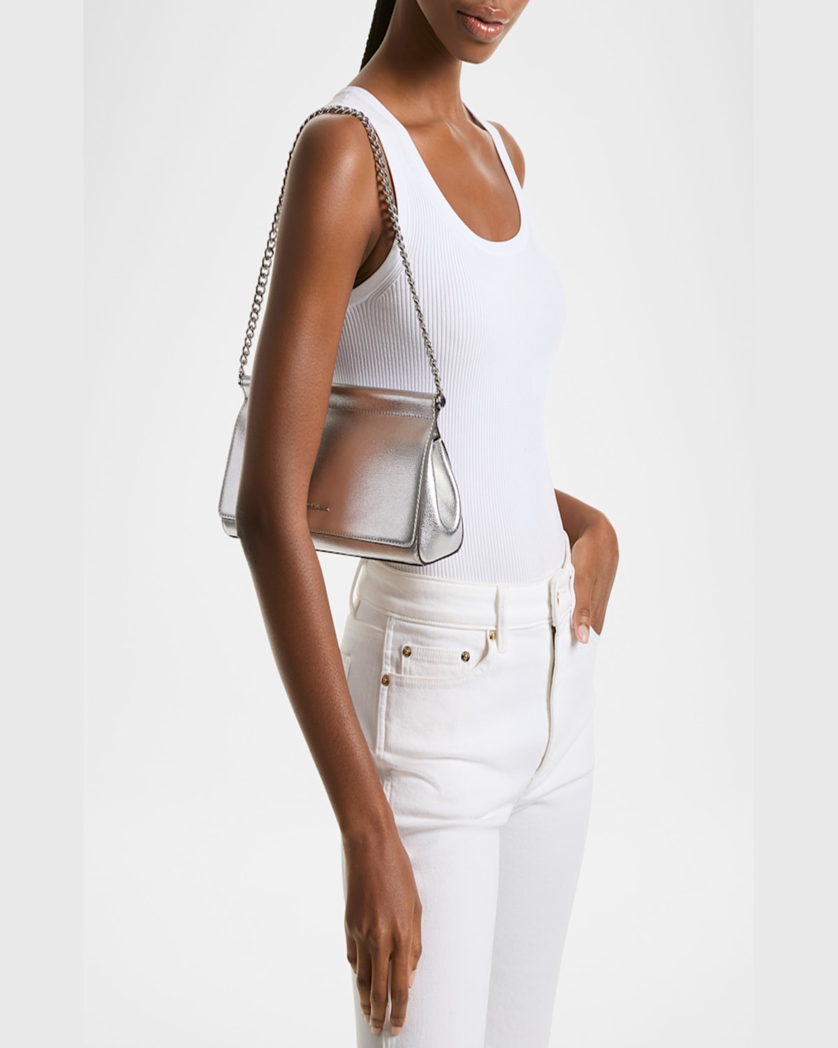 Michael Michael Kors Carmine Medium Leather Clutch Bag In Silver