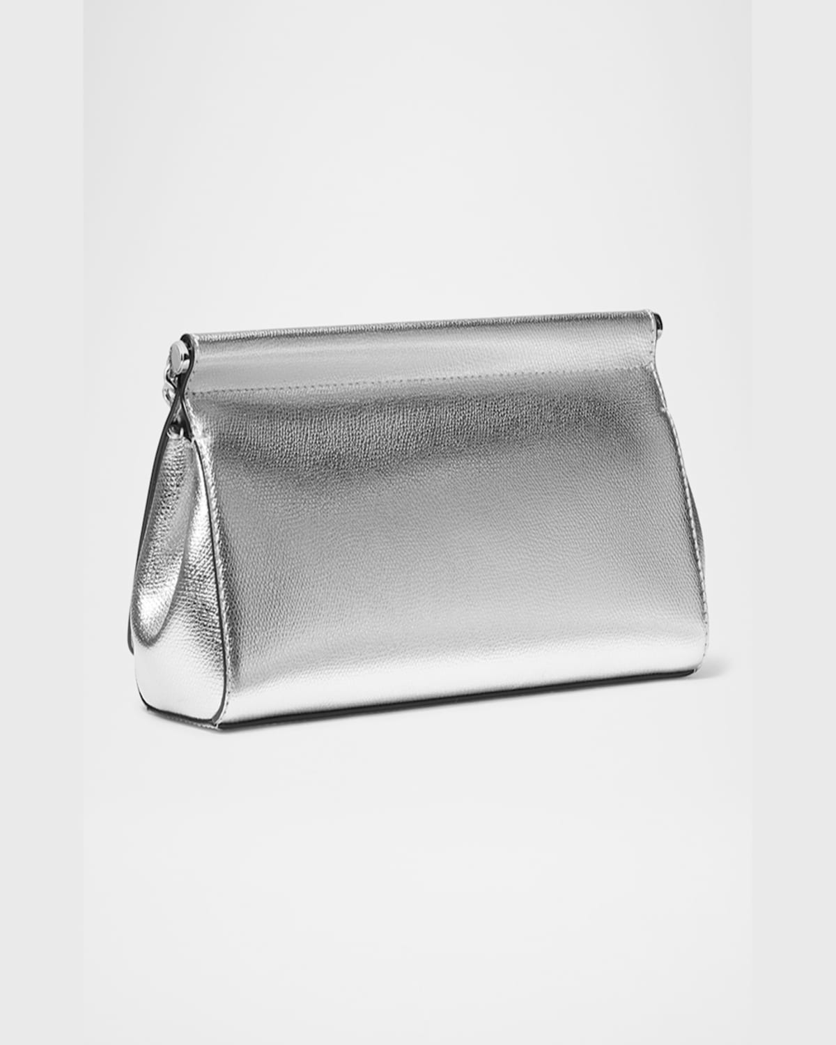 Michael Michael Kors Carmine Medium Leather Clutch Bag In Silver