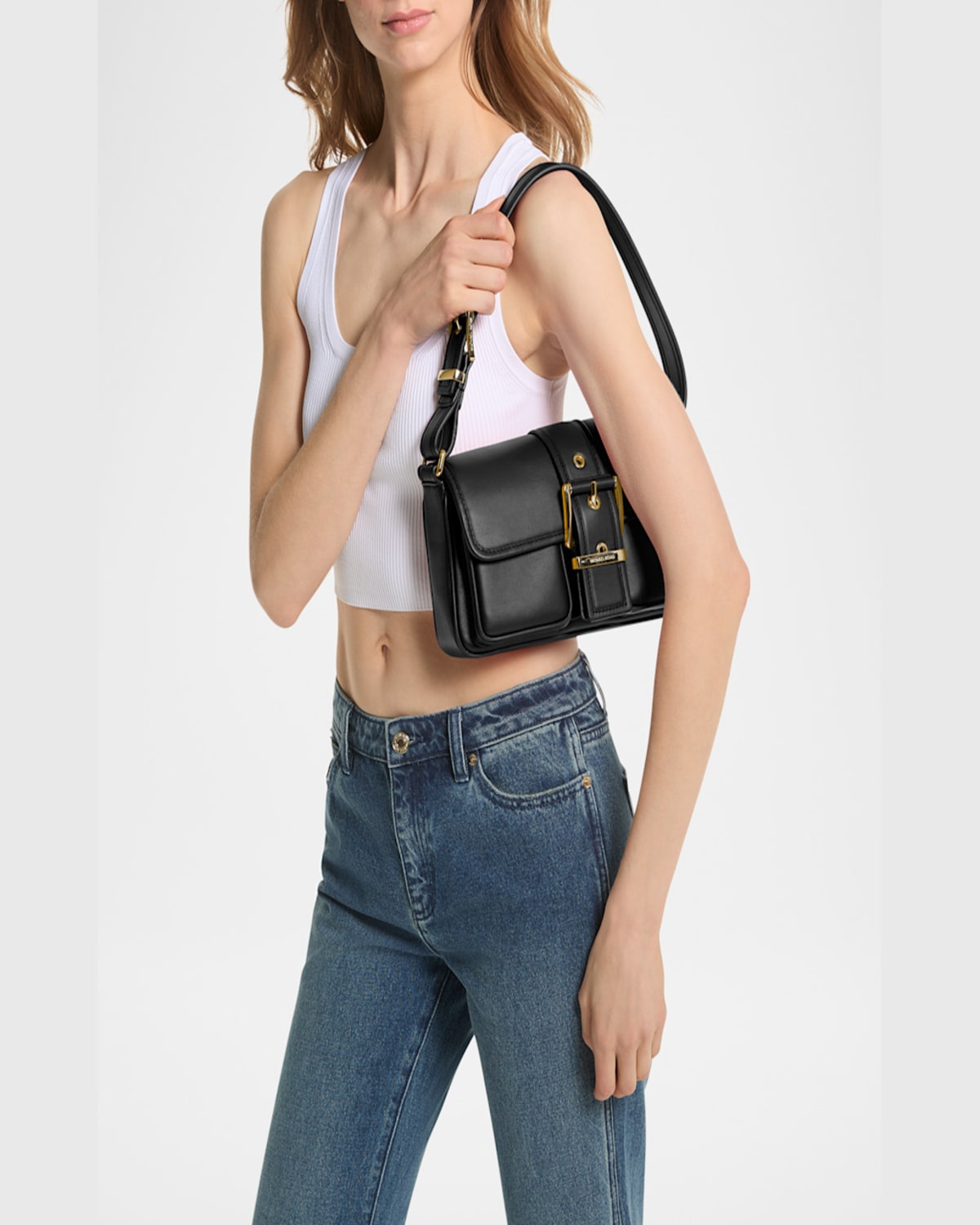 MICHAEL MICHAEL KORS COLBY BUCKLE LEATHER SHOULDER BAG 