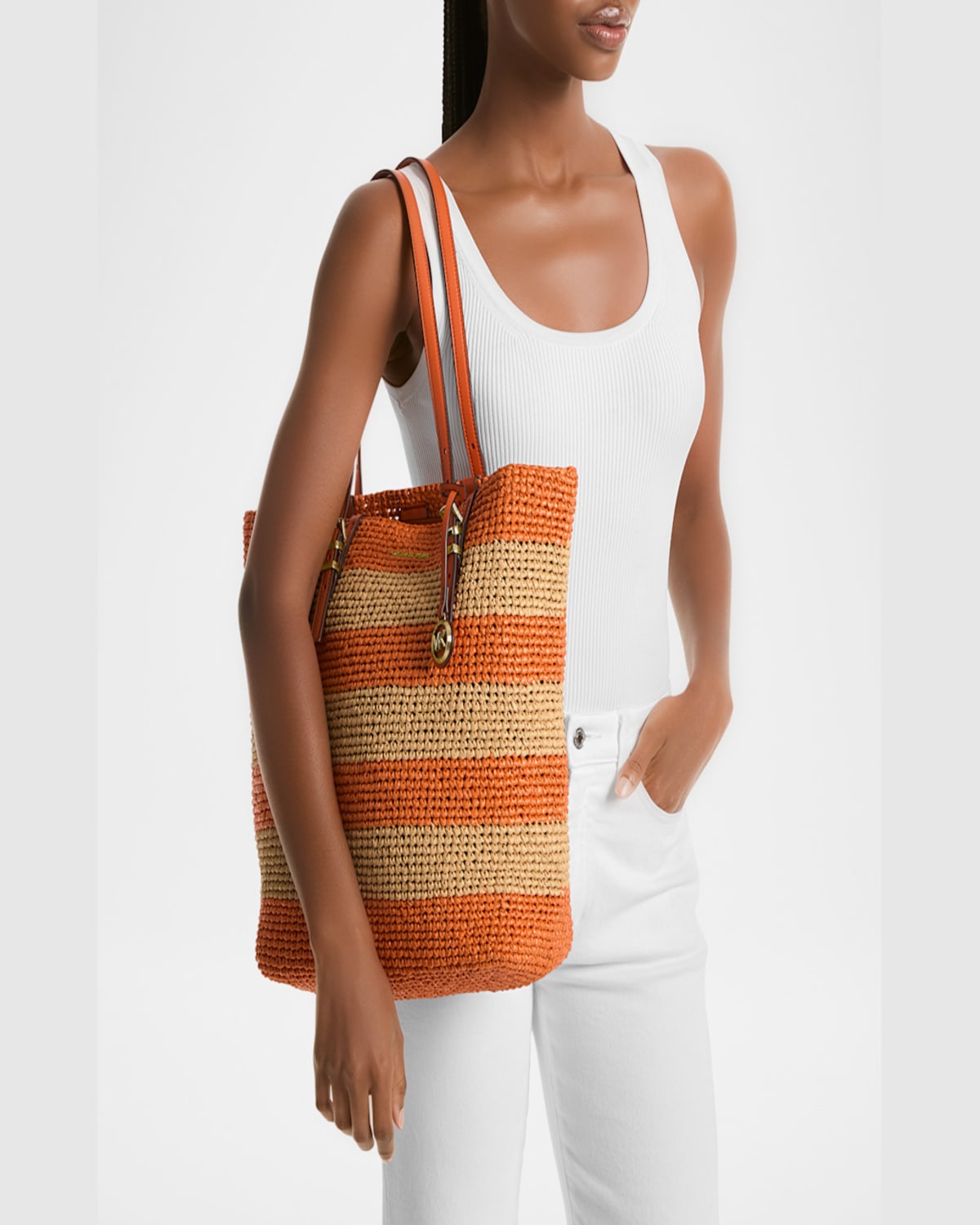 MICHAEL MICHAEL KORS QUINN LARGE STRIPED NORTH-SOUTH TOTE BAG 