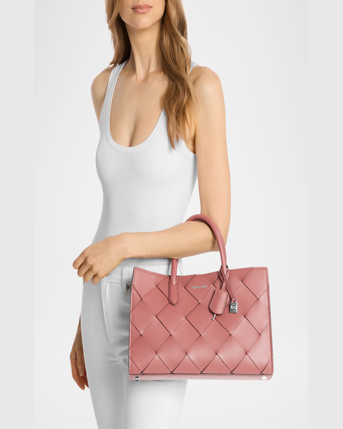 Michael Michael Kors Scarlett Small Woven Leather Tote Bag In Rose