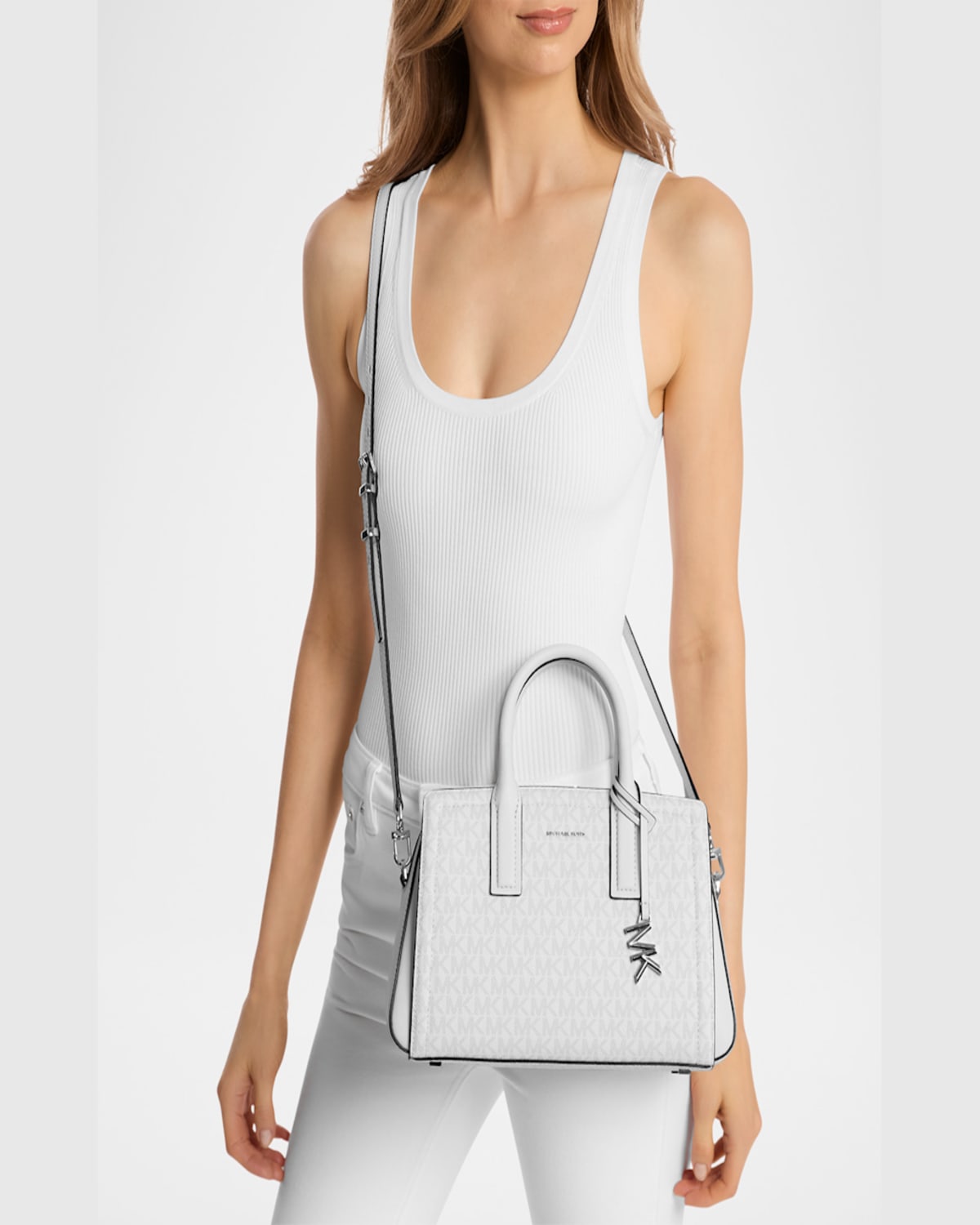 Michael Michael Kors Laila Small Signature Logo Satchel Bag In Opt/allum