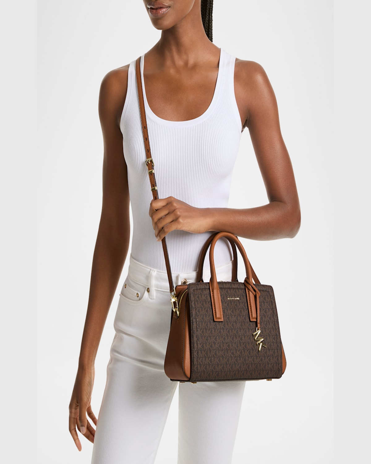 MICHAEL MICHAEL KORS LAILA SMALL SIGNATURE LOGO SATCHEL BAG 