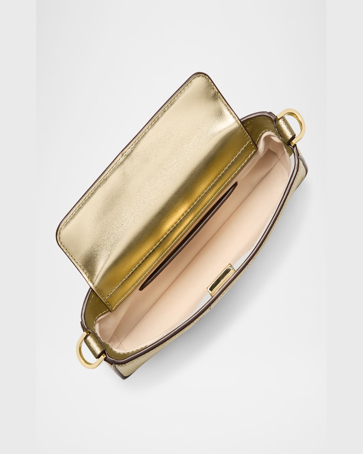 Michael Michael Kors Small Metallic Leather Pouchette Crossbody Bag In Pale Gold