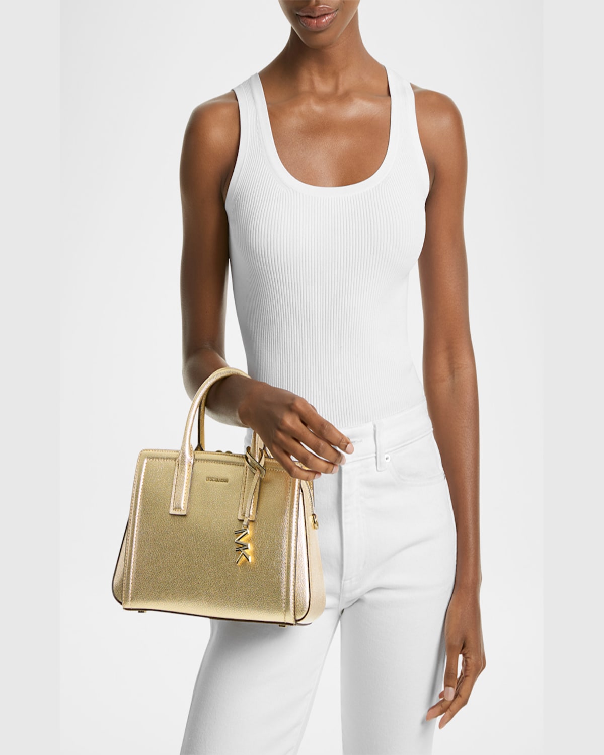 MICHAEL MICHAEL KORS LAILA SMALL METALLIC SATCHEL BAG 