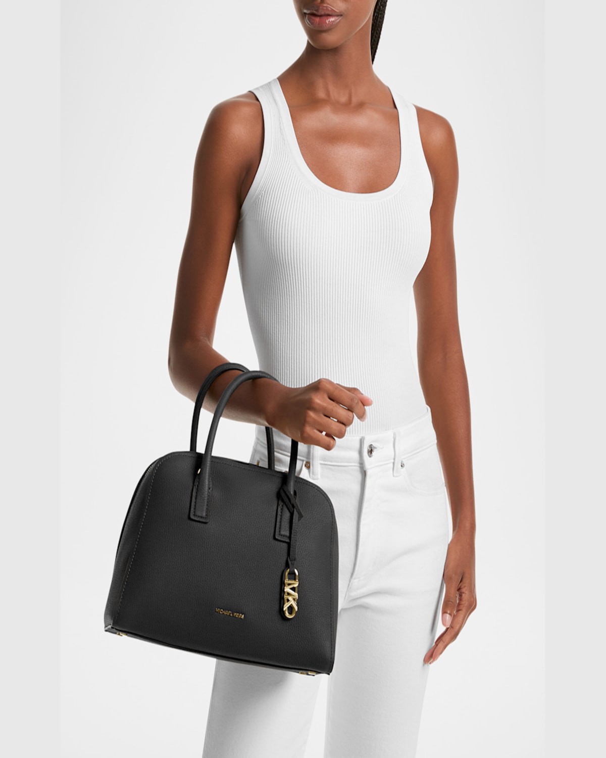 Michael Michael Kors Medium Zip Leather Satchel Bag In Black