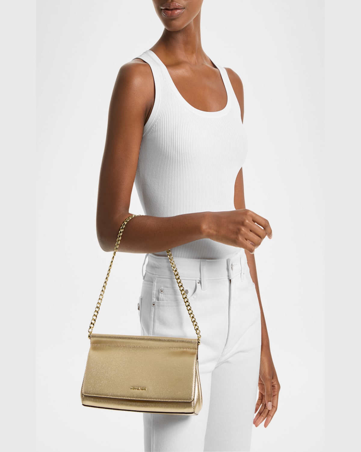 MICHAEL MICHAEL KORS MEDIUM METALLIC LEATHER CLUTCH BAG 