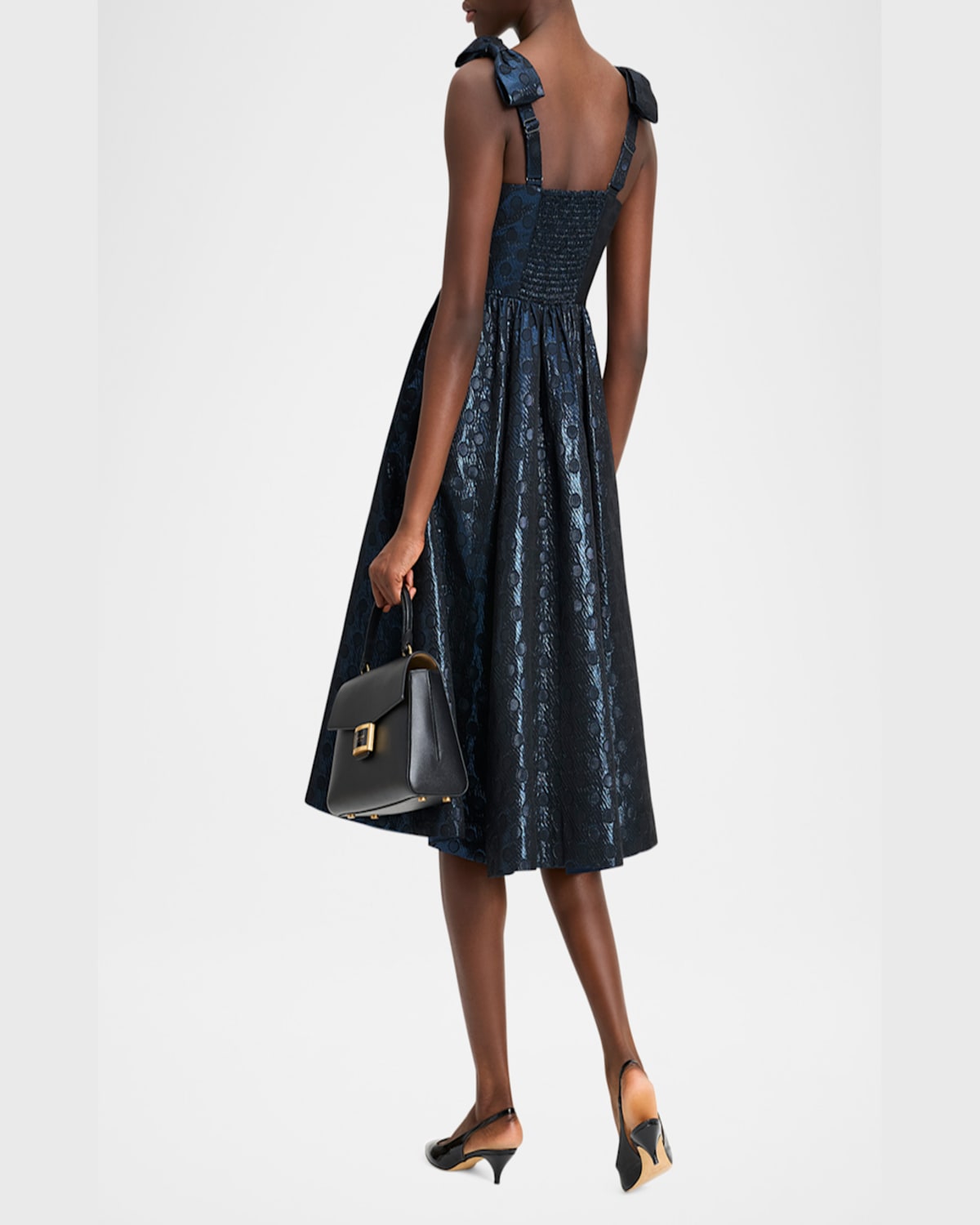 Kate Spade Breezy Dot Metallic Brocade Midi Dress In Planetary Navy