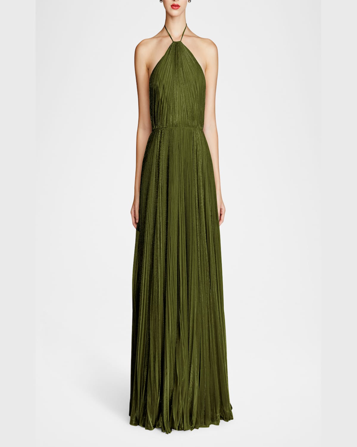 HALSTON MARISOL PLEATED A-LINE HALTER GOWN 
