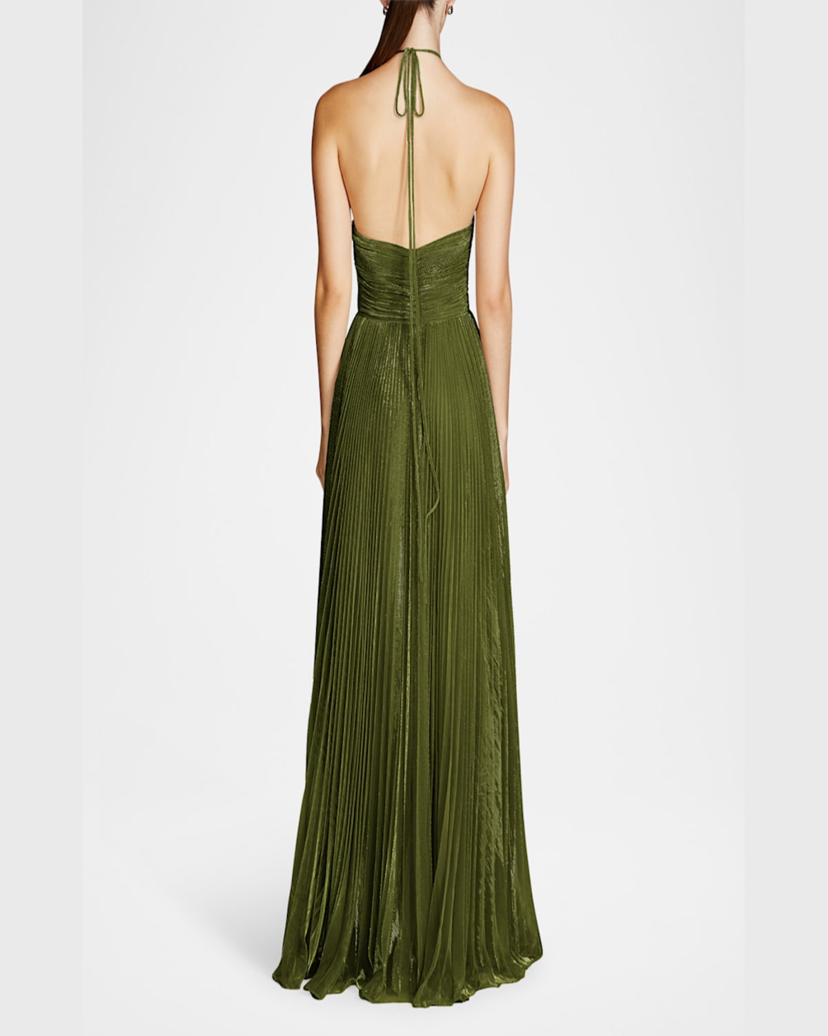 HALSTON MARISOL PLEATED A-LINE HALTER GOWN 