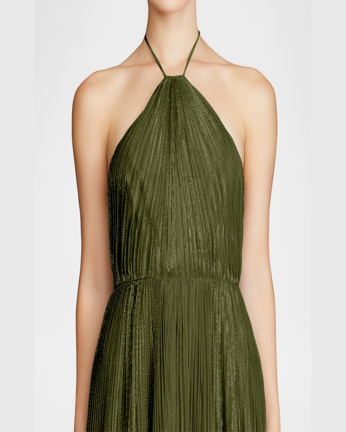 HALSTON MARISOL PLEATED A-LINE HALTER GOWN 