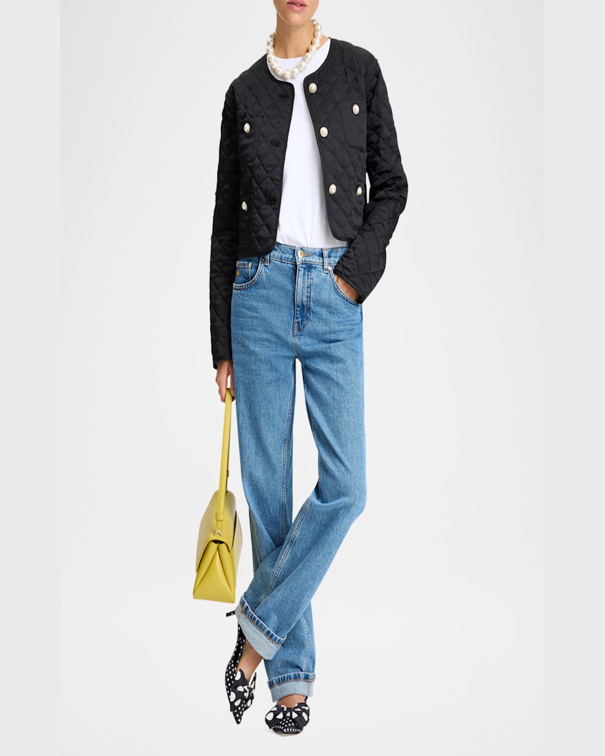 Kate Spade Quilted Pearly-button Jacket In Black