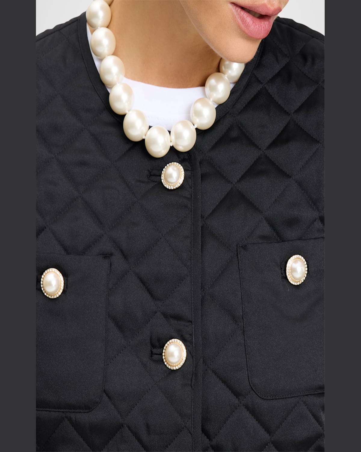 Kate Spade Quilted Pearly-button Jacket In Black