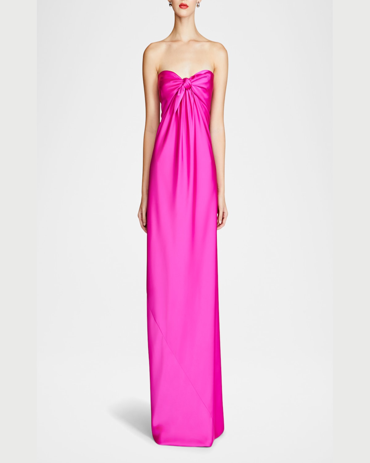 Halston Lisette Strapless Front-knot Satin Gown In Shocking Pink