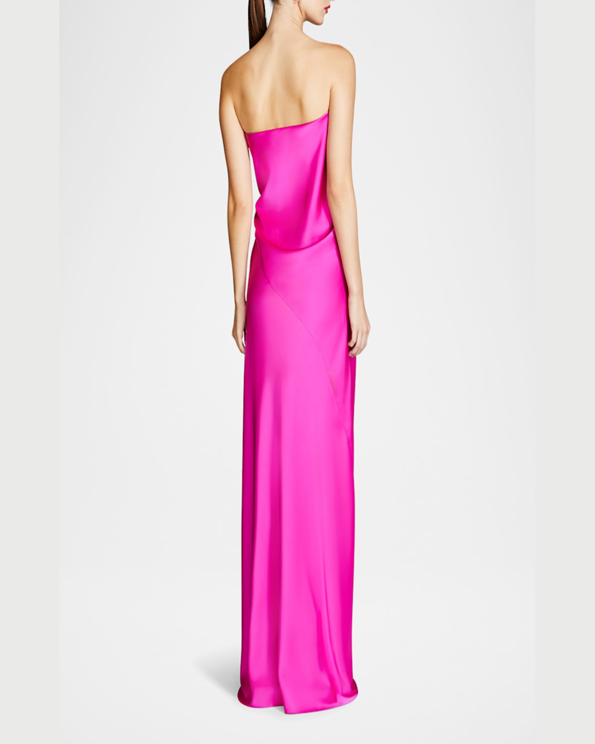 Halston Lisette Strapless Front-knot Satin Gown In Shocking Pink