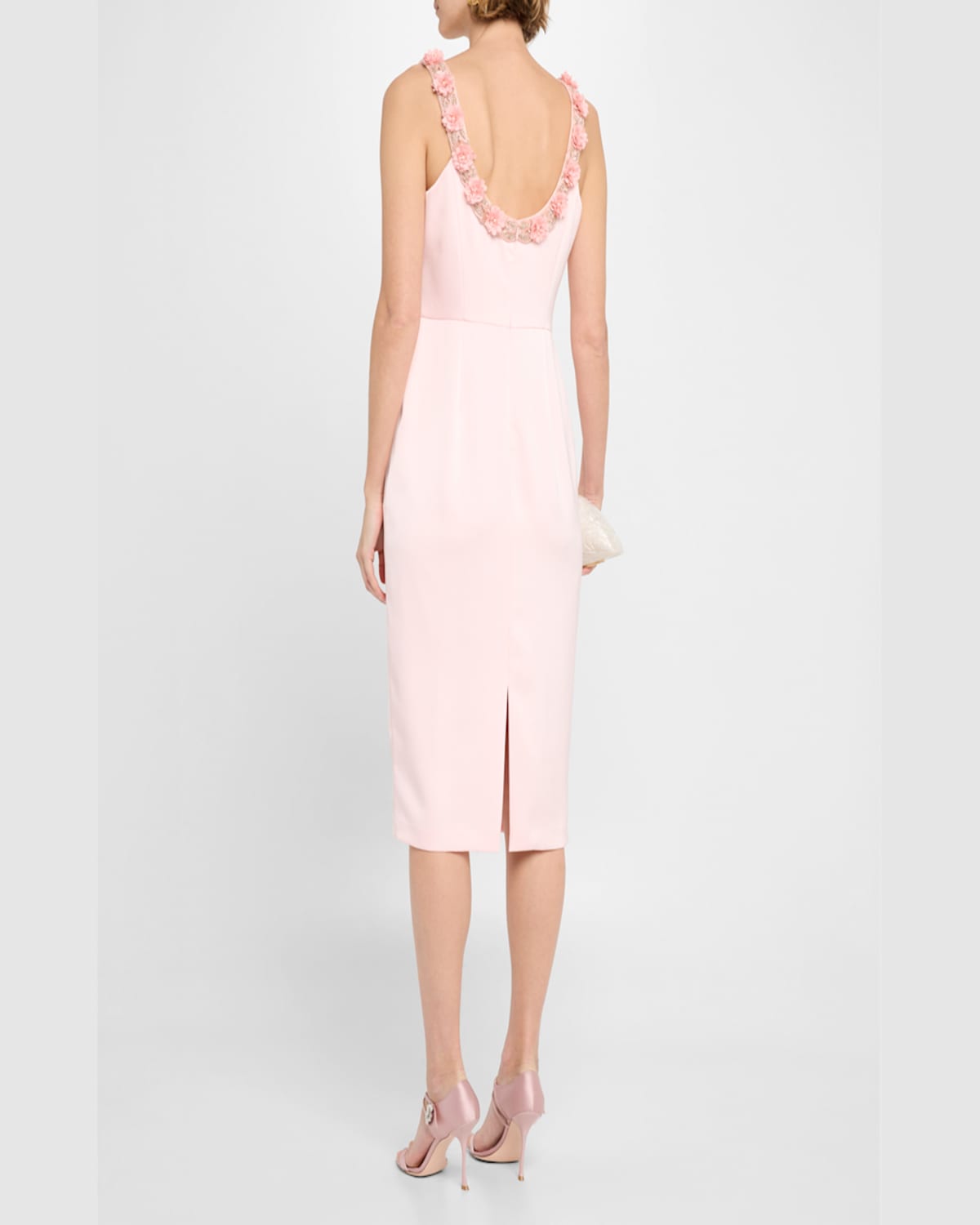 Aidan Mattox Bodycon Beaded Floral Applique Midi Dress In Pink Peach