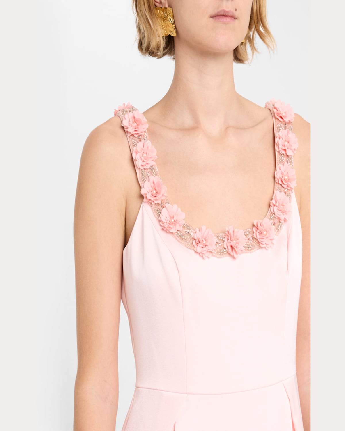 Aidan Mattox Bodycon Beaded Floral Applique Midi Dress In Pink Peach