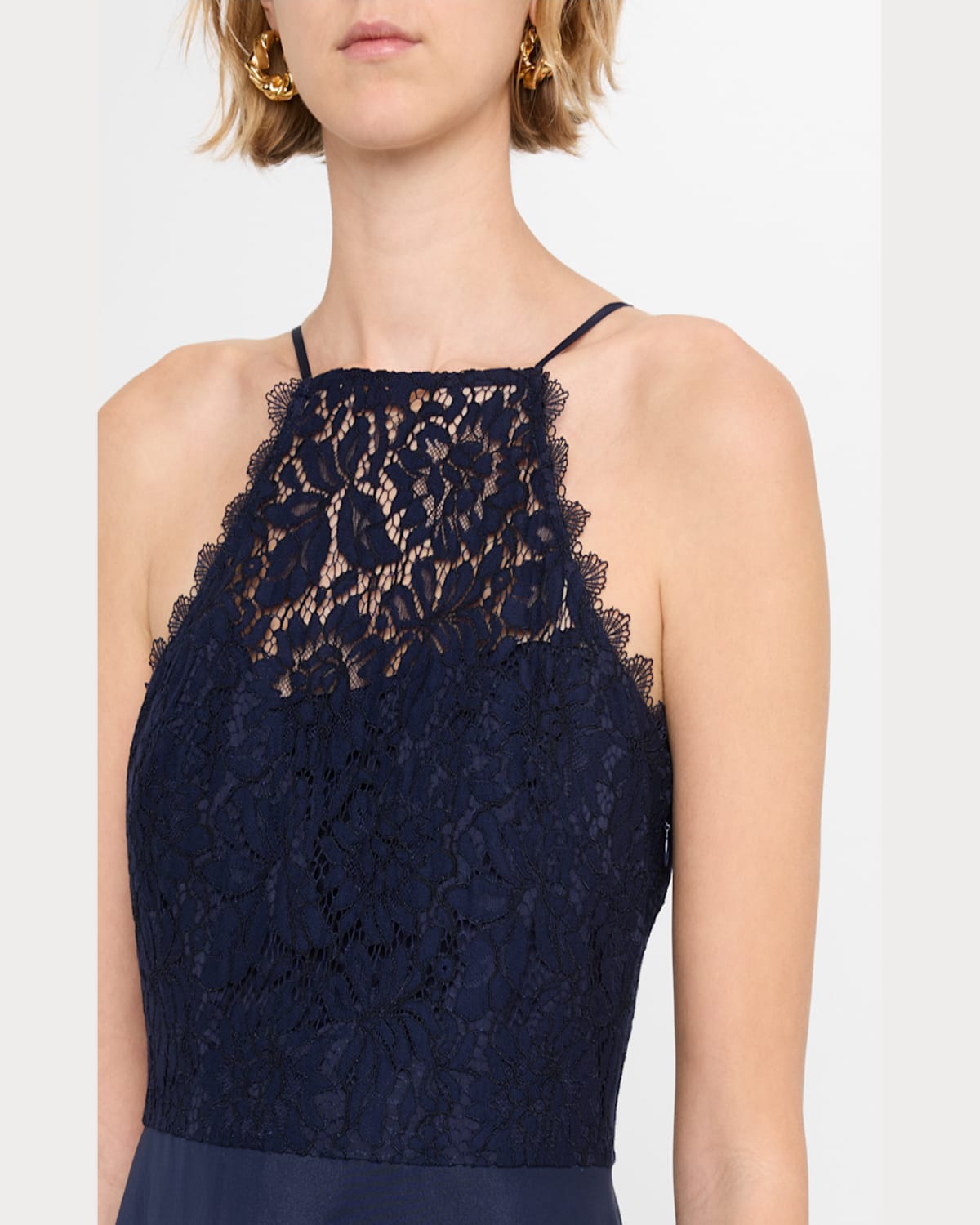 Aidan Mattox Lace Organza Tiered Gown In Navy