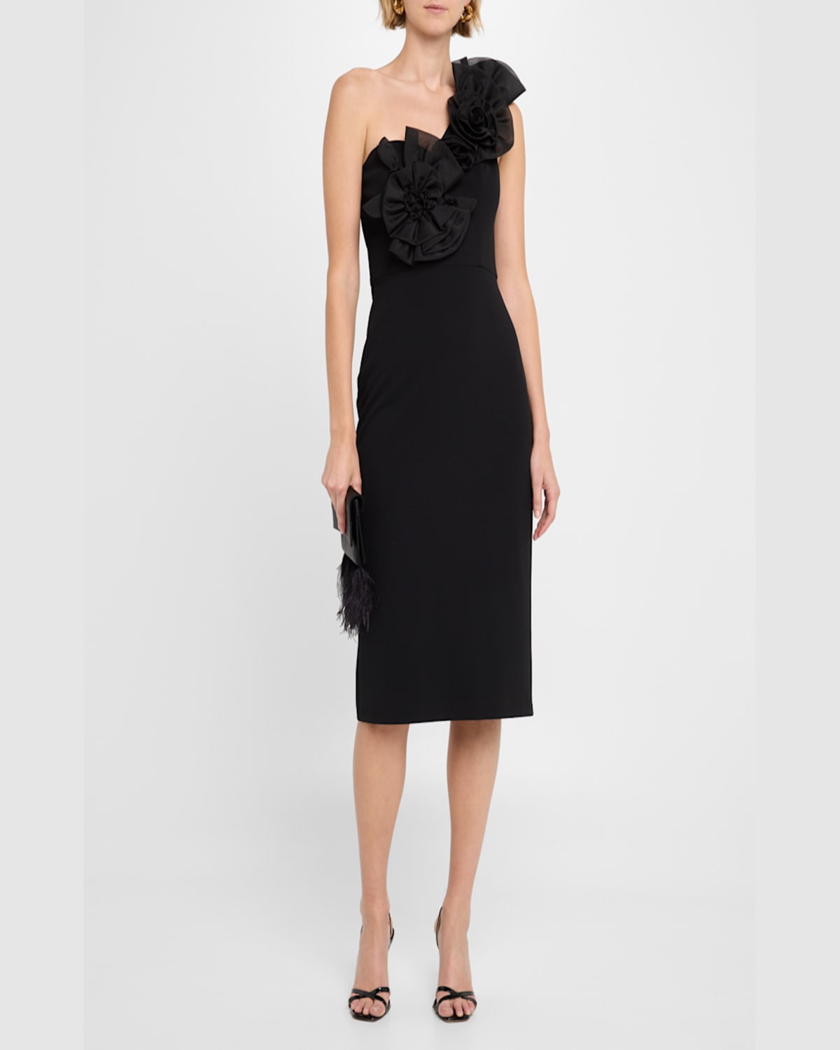 Aidan Mattox By Adrianna Papell Floral Embellished One-shoulder Cocktail Dress In Black