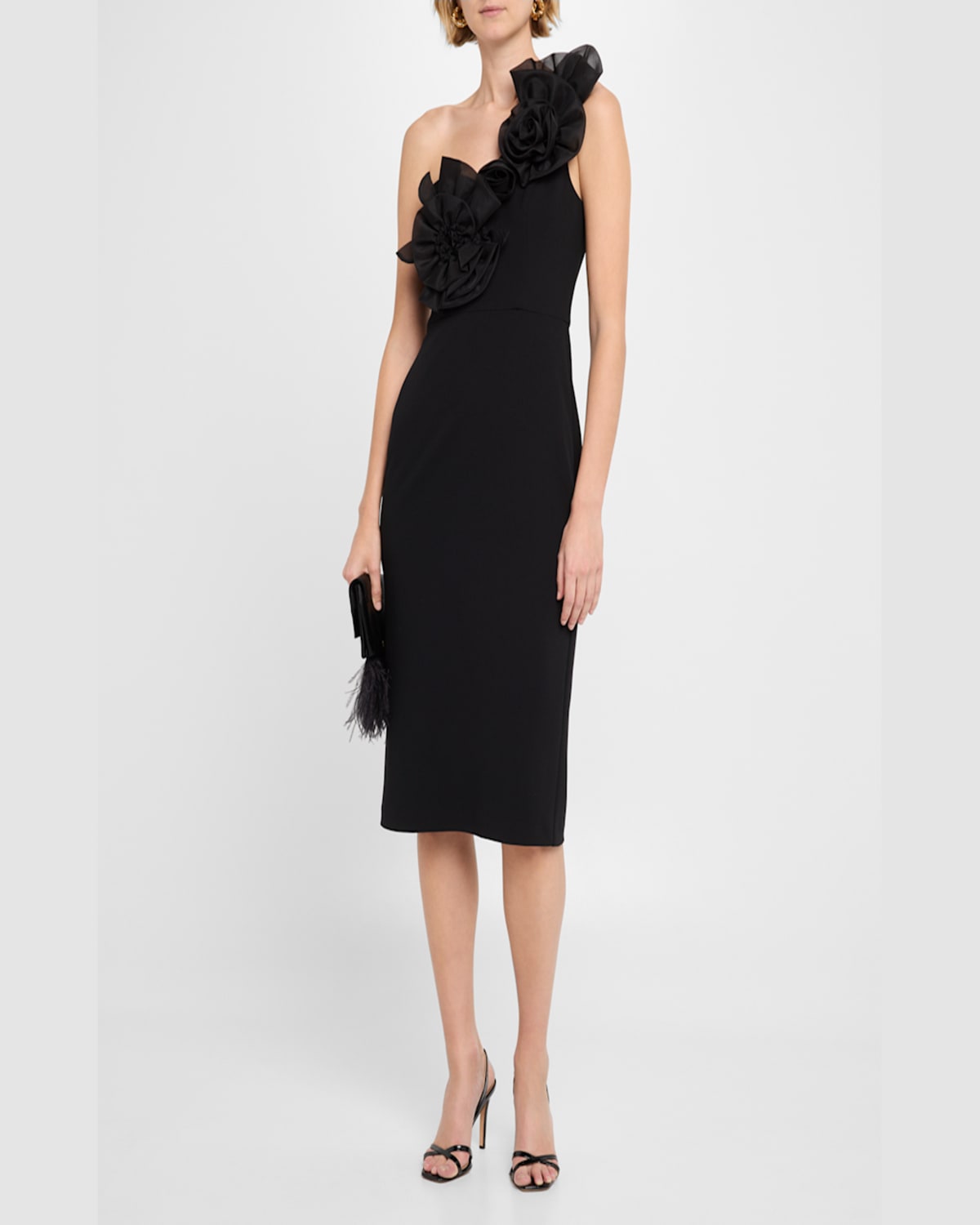 Aidan Mattox By Adrianna Papell Floral Embellished One-shoulder Cocktail Dress In Black