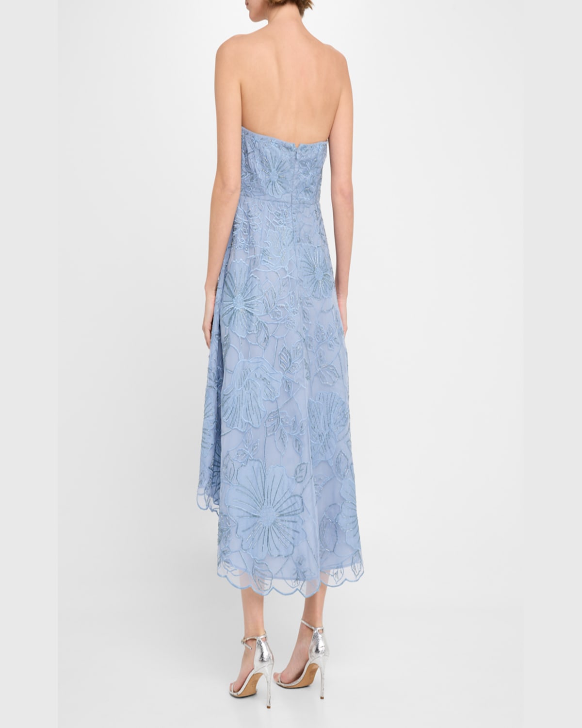 Aidan Mattox Strapless Embroidered High-low Midi Dress In Blue