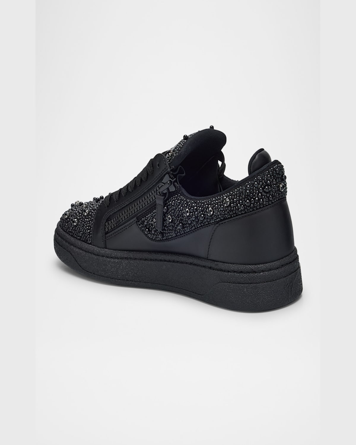 Giuseppe Zanotti Men's Alicante Leather And Crystal Low-top Sneakers In Nero