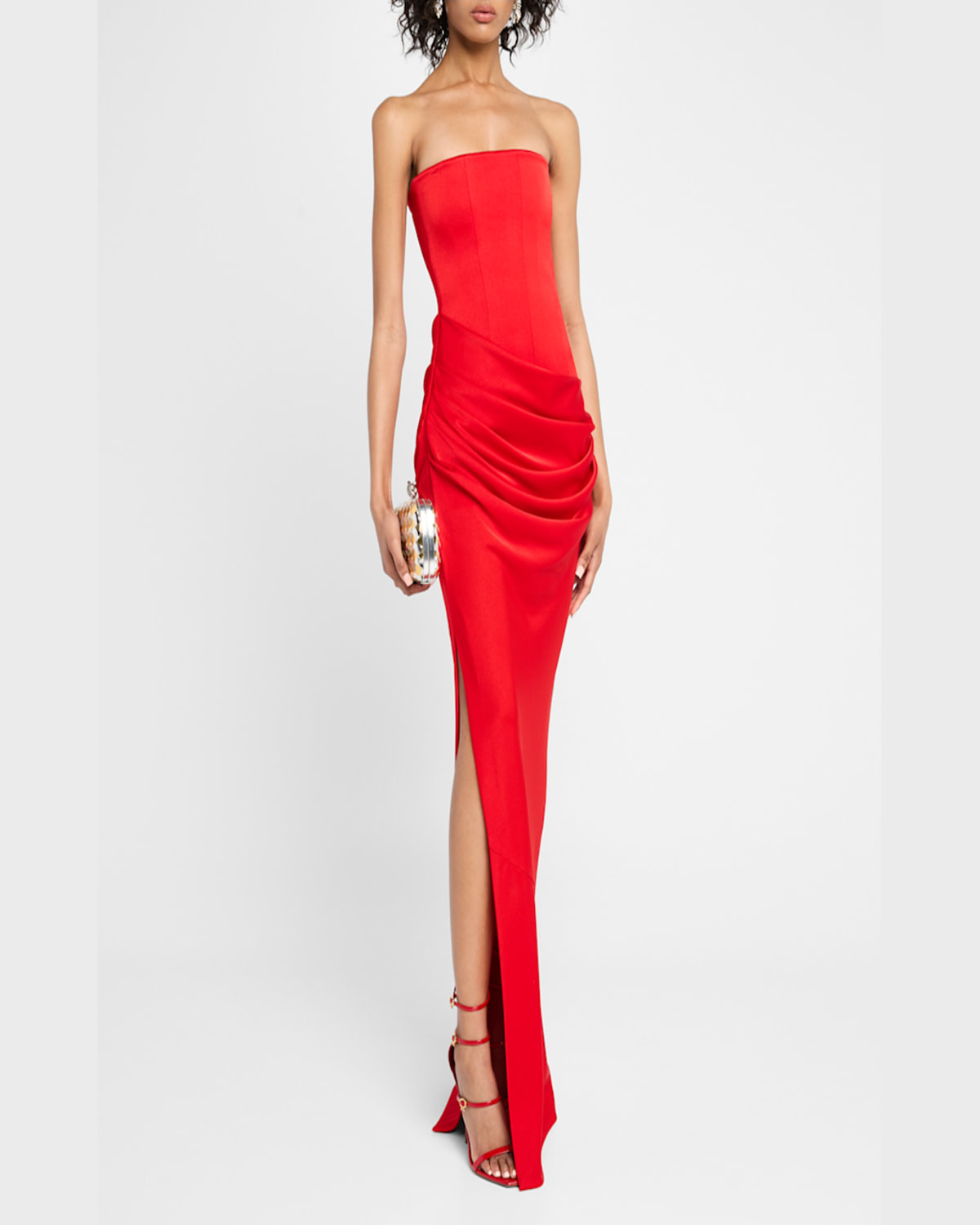 Alex Perry Strapless Draped Satin Crepe Gown In Red