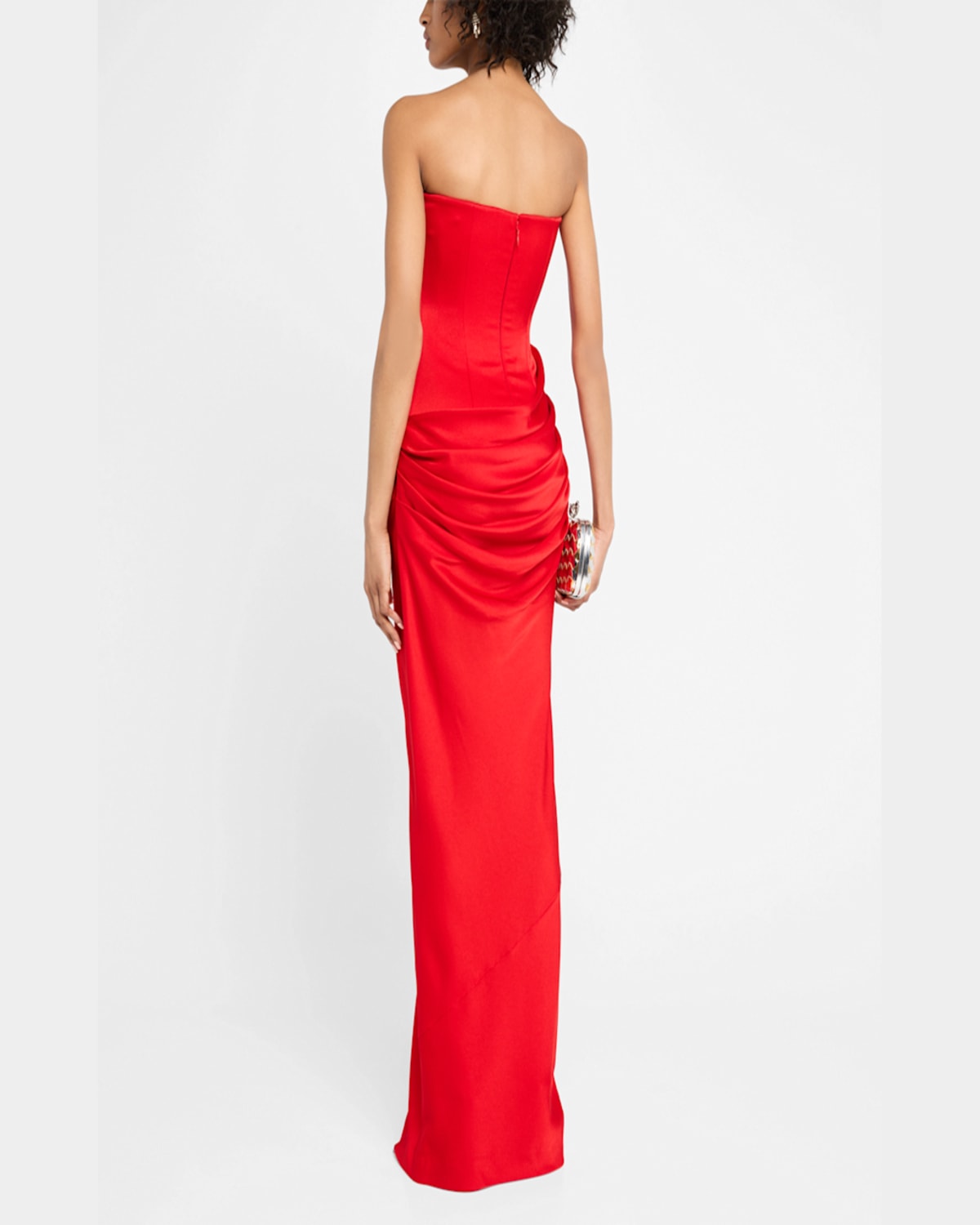 Alex Perry Strapless Draped Satin Crepe Gown In Red