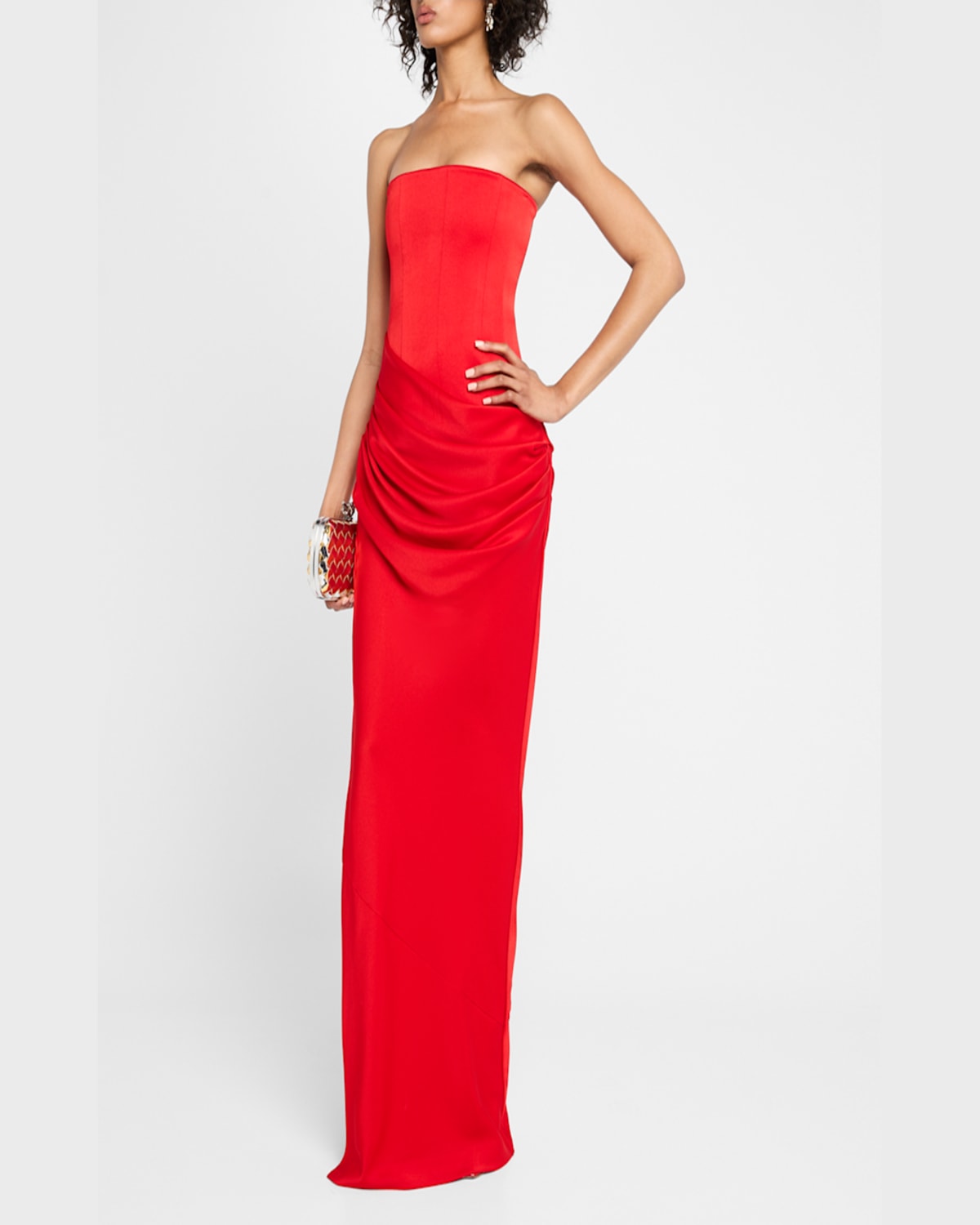 Alex Perry Strapless Draped Satin Crepe Gown In Red