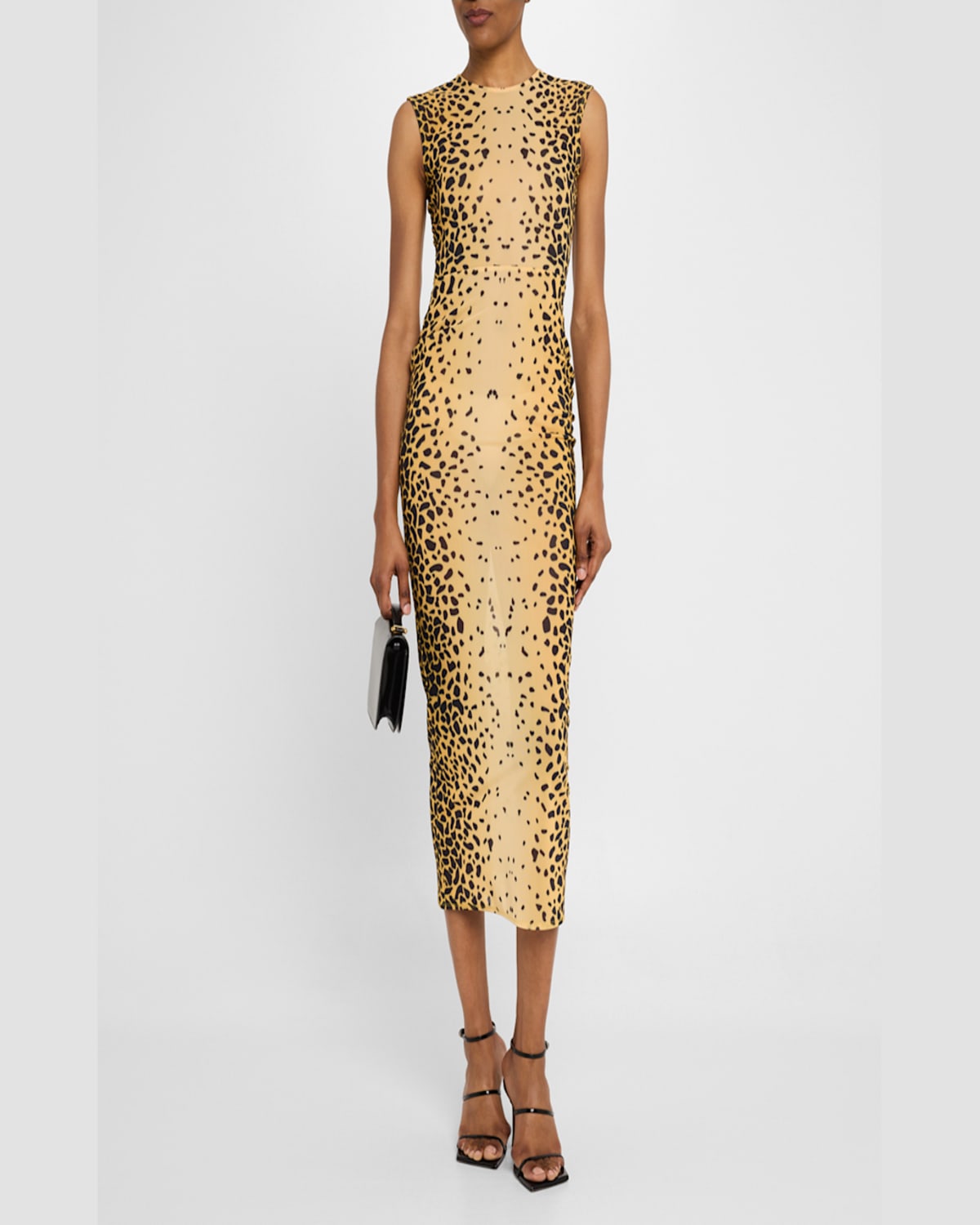 Alex Perry Power Mesh Sleeveless Midi Dress In Cheetah