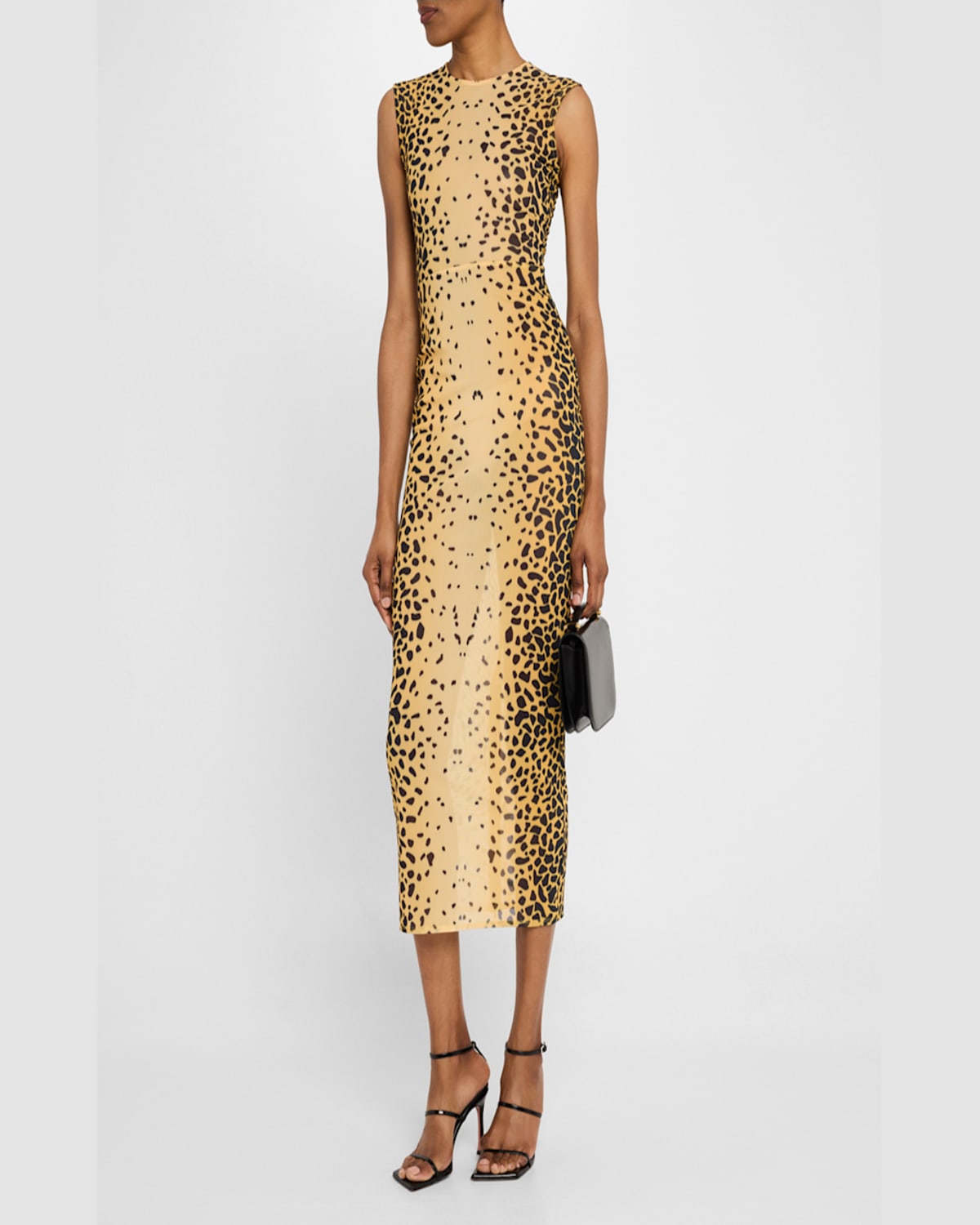 Alex Perry Power Mesh Sleeveless Midi Dress In Cheetah