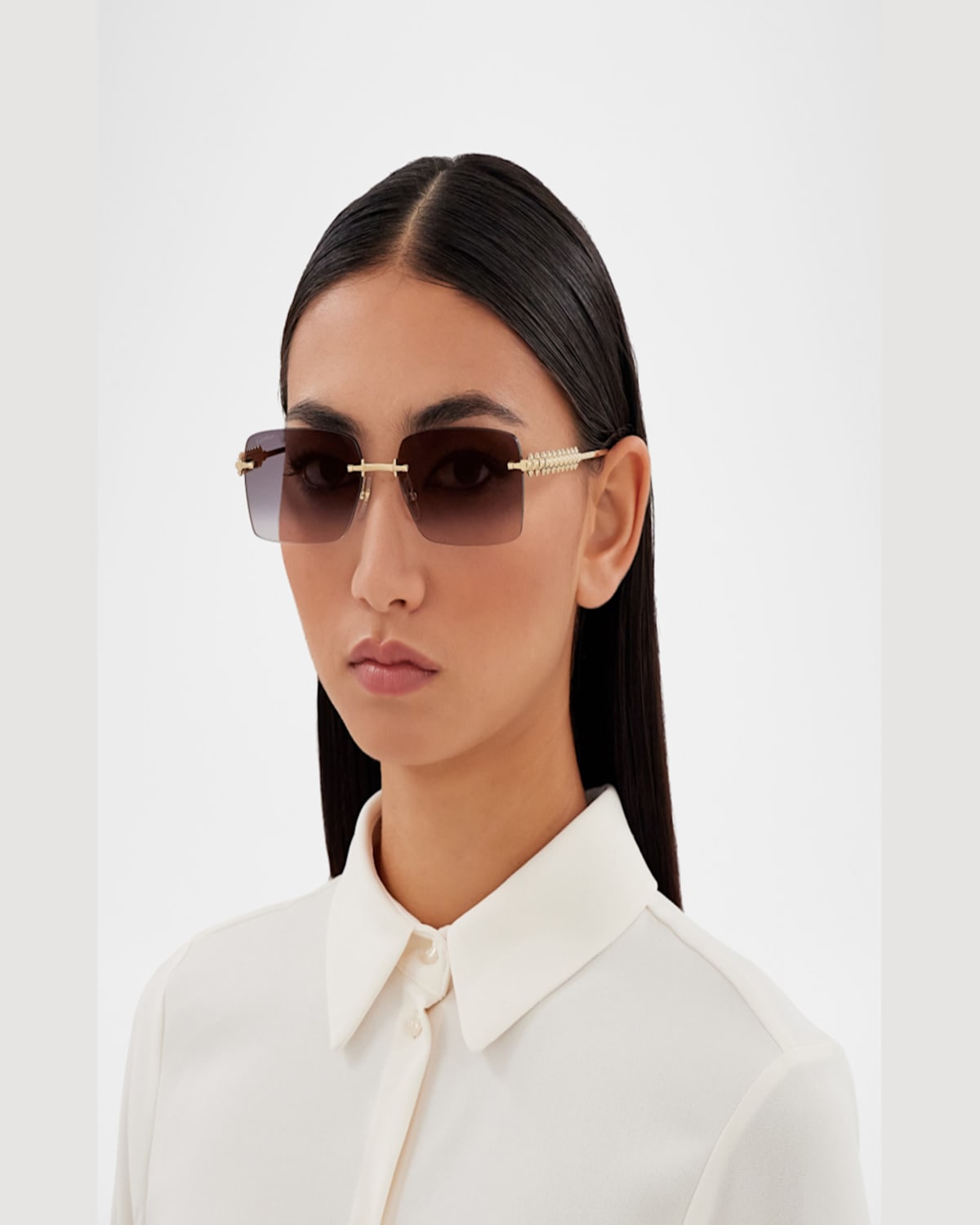 Cartier 58mm Rimless Rectangular Sunglasses In Gold