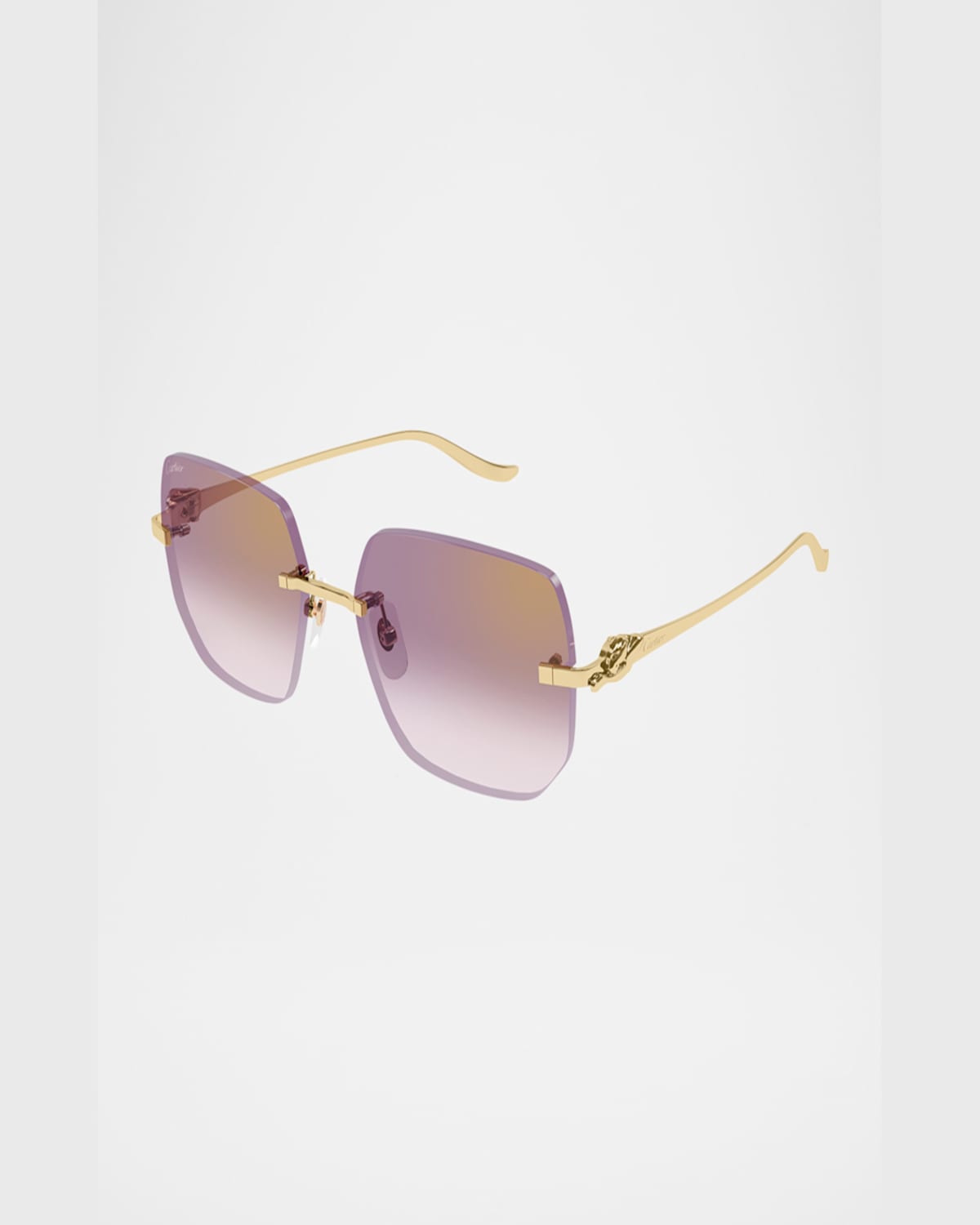 Cartier 55mm Gradient Rimless Rectangular Sunglasses In Gold