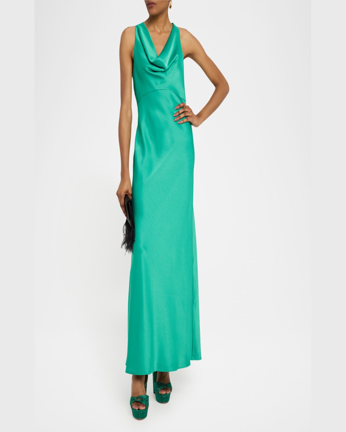 Shop Ungaro Katniss Cowl-neck Halter Gown In Jade