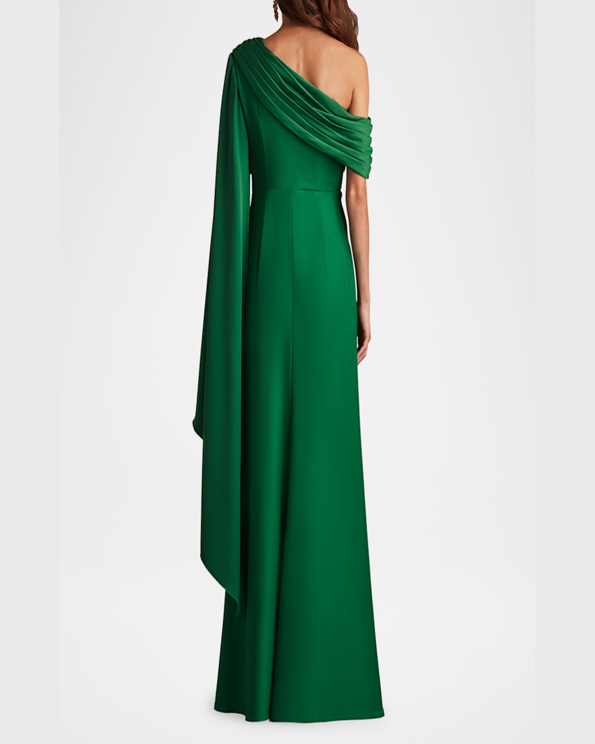 Tadashi Shoji Pleated One-shoulder Cape Gown In Champagne