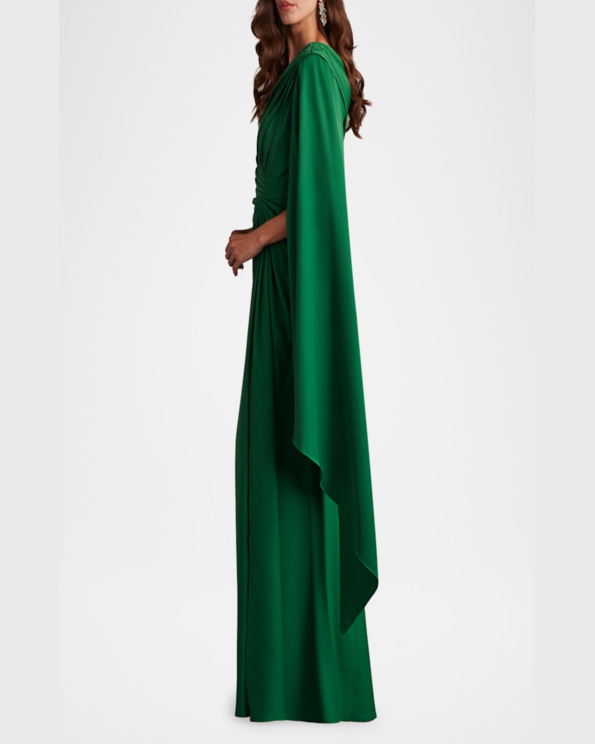 Tadashi Shoji Pleated One-shoulder Cape Gown In Champagne