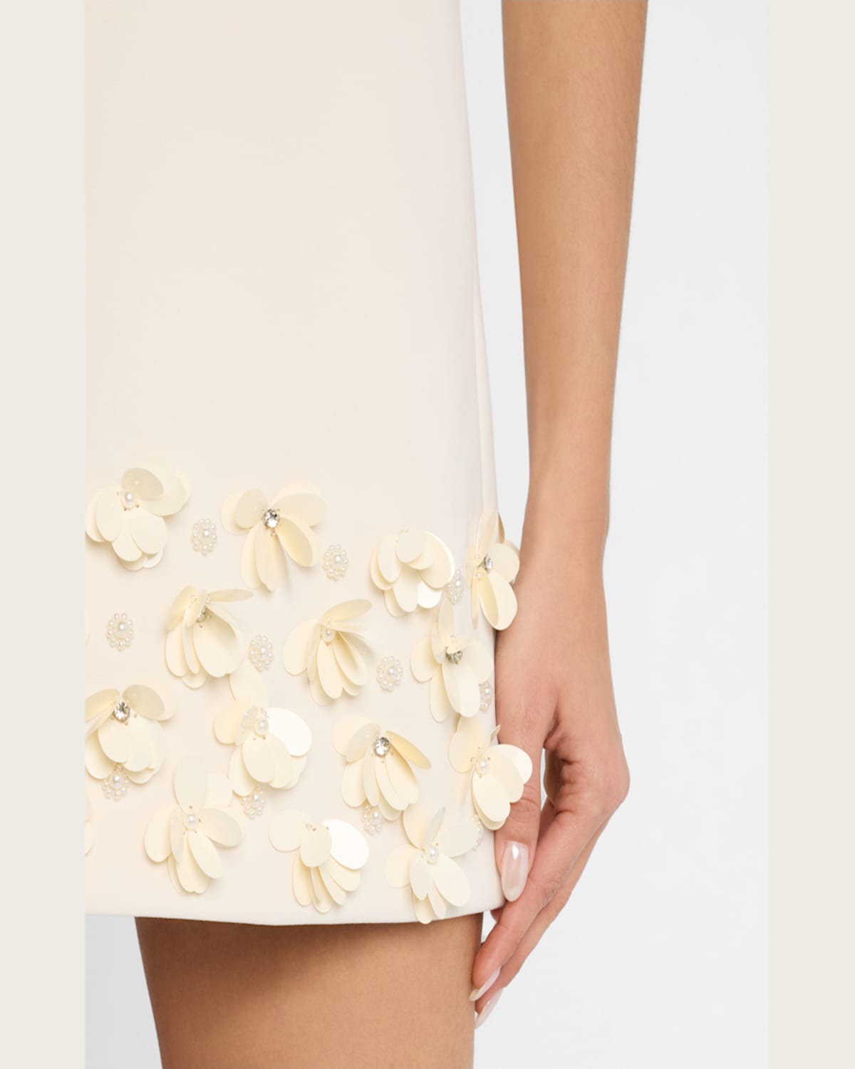 Self-portrait Crystal And Faux-pearl Embellished Crepe Mini Dress In Beige