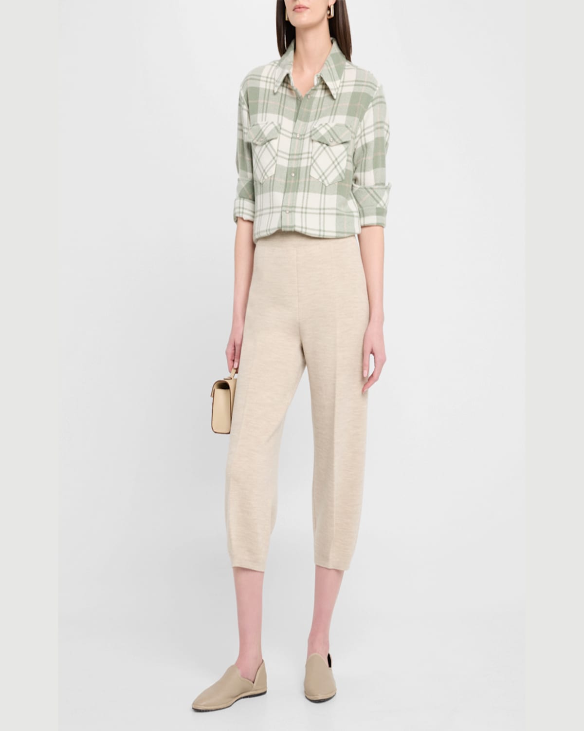 God's True Cashmere Sage Tartan Cashmere Flannel Shirt