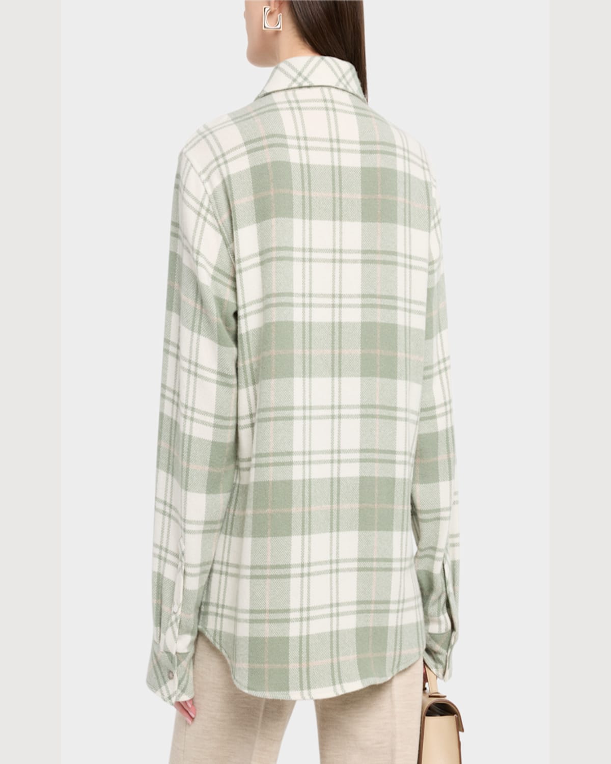 God's True Cashmere Sage Tartan Cashmere Flannel Shirt