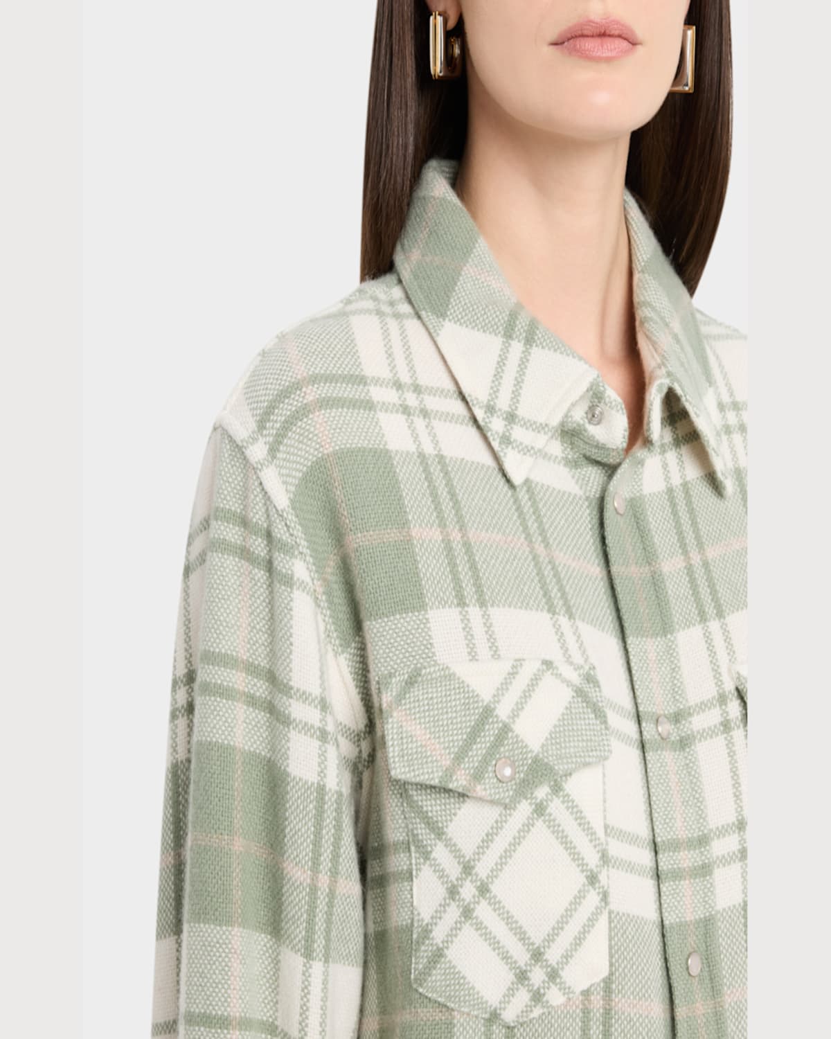 God's True Cashmere Sage Tartan Cashmere Flannel Shirt