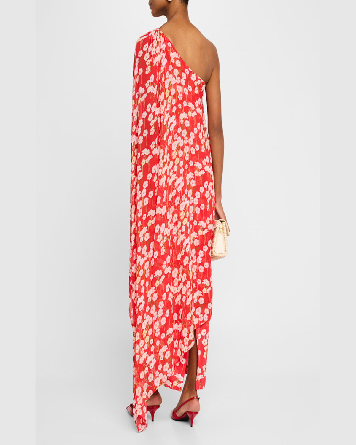 Bernadette Nick Floral One-shoulder Poncho Ankle Dress In Buttercups Red