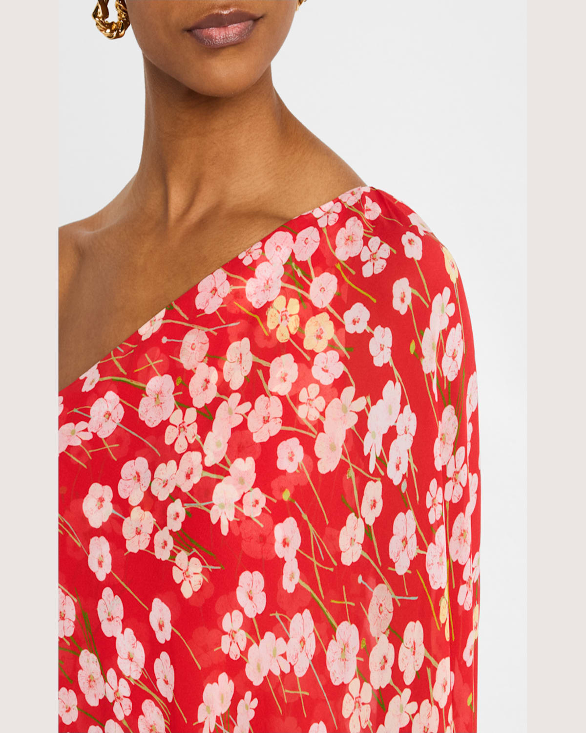 Bernadette Nick Floral One-shoulder Poncho Ankle Dress In Buttercups Red